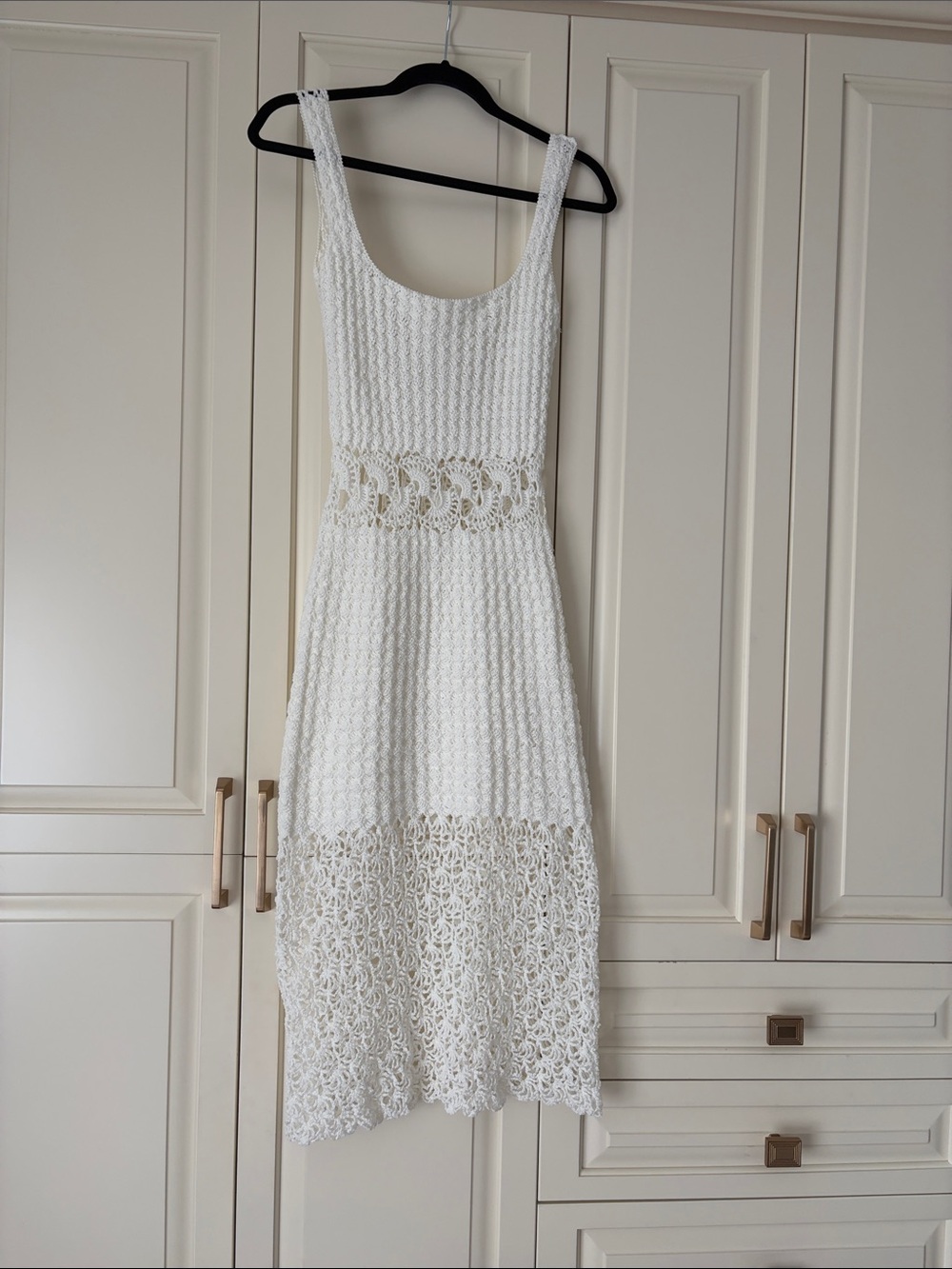 White Crochet Scoop Neck Midi Dress